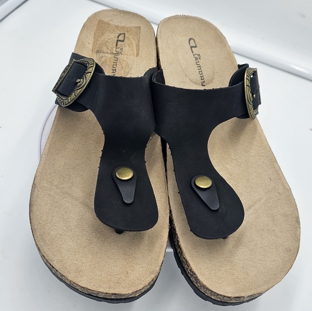 🆕️CL by Laundry Black Cork Wedge Sandals – Size 41 - Picture 4 of 8